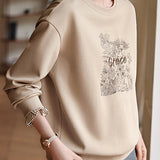 Elegant Floral Letter Embroidery Round Neck Sweatshirt