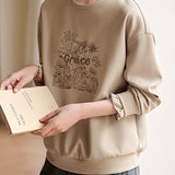 Elegant Floral Letter Embroidery Round Neck Sweatshirt