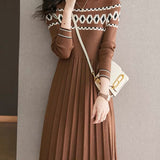 Elegant Diamond-pattern Round-neck Knit Dress