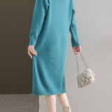 Simple and Comfortable Long Jacquard Knit Dress in 2 Colors