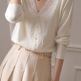 Elegant Lace Patchwork Knitwear in 2 Colors