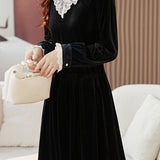 Elegant Lace-Panel Velvet Dress