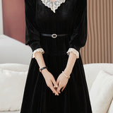 Elegant Lace-Panel Velvet Dress