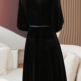 Elegant Lace-Panel Velvet Dress