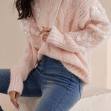 Fashionable Sequin Knit Round Neck Sweater