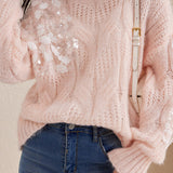 Fashionable Sequin Knit Round Neck Sweater