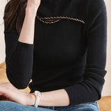 Round Neck Beaded Hollow Knit Top