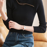 Round Neck Beaded Hollow Knit Top