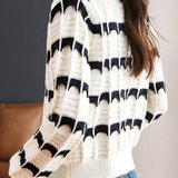 Fashionable Color Block Striped Knit Cardigan in Chanel Style