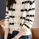 Fashionable Color Block Striped Knit Cardigan in Chanel Style