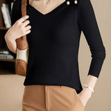 Fashionable Square Neck Long Sleeve Knit Top