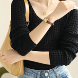 Solid Textured V-Neck Knit Sweater