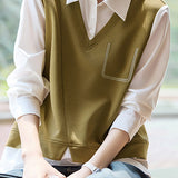 Color Block Spliced Faux Layered Vest Shirt