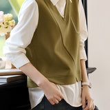 Color Block Spliced Faux Layered Vest Shirt