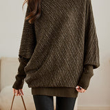 Half High Neck Irregular Batwing Sleeve Knit Sweater