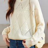 Round Neck Diamond Pattern Sequin Knit Sweater