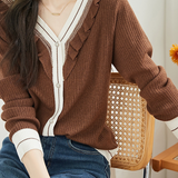 Color-Block Ruffled Knit Top