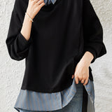 Simple Layered-Look Patchwork Sweatshirt