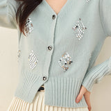 V-Neck Sequin Knit Cardigan