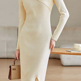 Double-Layer Collar Slim Knit Dress