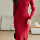 Double-Layer Collar Slim Knit Dress