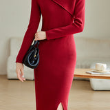 Double-Layer Collar Slim Knit Dress