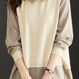 Faux Two-Piece Knit Spliced Collared Shirt