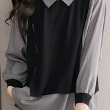 Faux Two-Piece Knit Spliced Collared Shirt