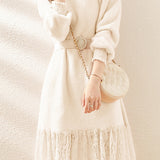 Lace Patchwork Faux Mink Fur Dress