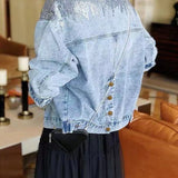 Sequin-Spliced Denim Jacket