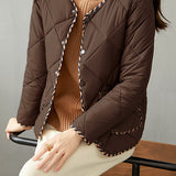 Color-Block Argyle V-Neck Cotton Jacket