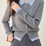 Faux Two-Piece Spliced Knit Sweater