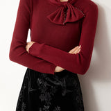 French Slim-Fit Bow Collar Sweater