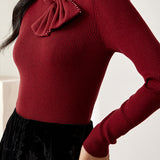 French Slim-Fit Bow Collar Sweater