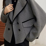 Casual Fashion Color Block Wool Coat