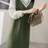 Color Block Spliced Polo Collar Dress