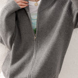 Solid Color High Neck Knit Cardigan