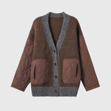 Loose Cozy Color Block Quilted Knit Cardigan