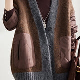 Loose Cozy Color Block Quilted Knit Cardigan