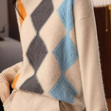 Argyle Color-Block Knit Sweater