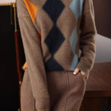 Argyle Color-Block Knit Sweater