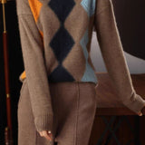 Argyle Color-Block Knit Sweater