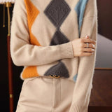 Argyle Color-Block Knit Sweater