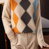 Argyle Color-Block Knit Sweater