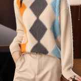 Argyle Color-Block Knit Sweater