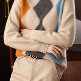 Argyle Color-Block Knit Sweater