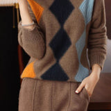 Argyle Color-Block Knit Sweater