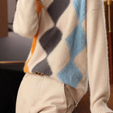 Argyle Color-Block Knit Sweater