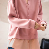 Pink V-neck Faux Layered Sweatshirt