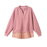 Pink V-neck Faux Layered Sweatshirt